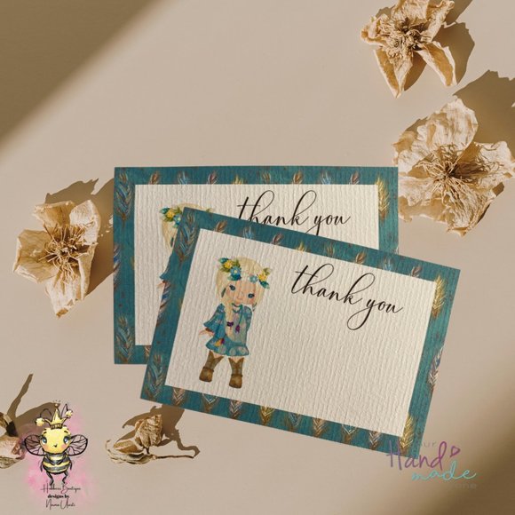 Thank You Cards, Bohemian Cards, Girly Thank You Card, Customizable  Card - Picture 2 of 11